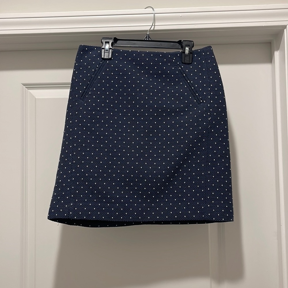Navy and White Polka Dot Loft Skirt, Size 2